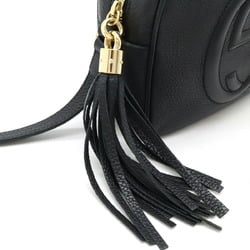 GUCCI Soho Small Disco Tassel Shoulder Bag Pochette Leather Black 308364