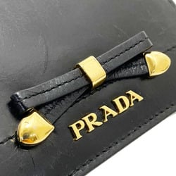 Prada Card Case Ribbon Business Holder Leather Black PRADA IC Pass NERO YWYN-13646