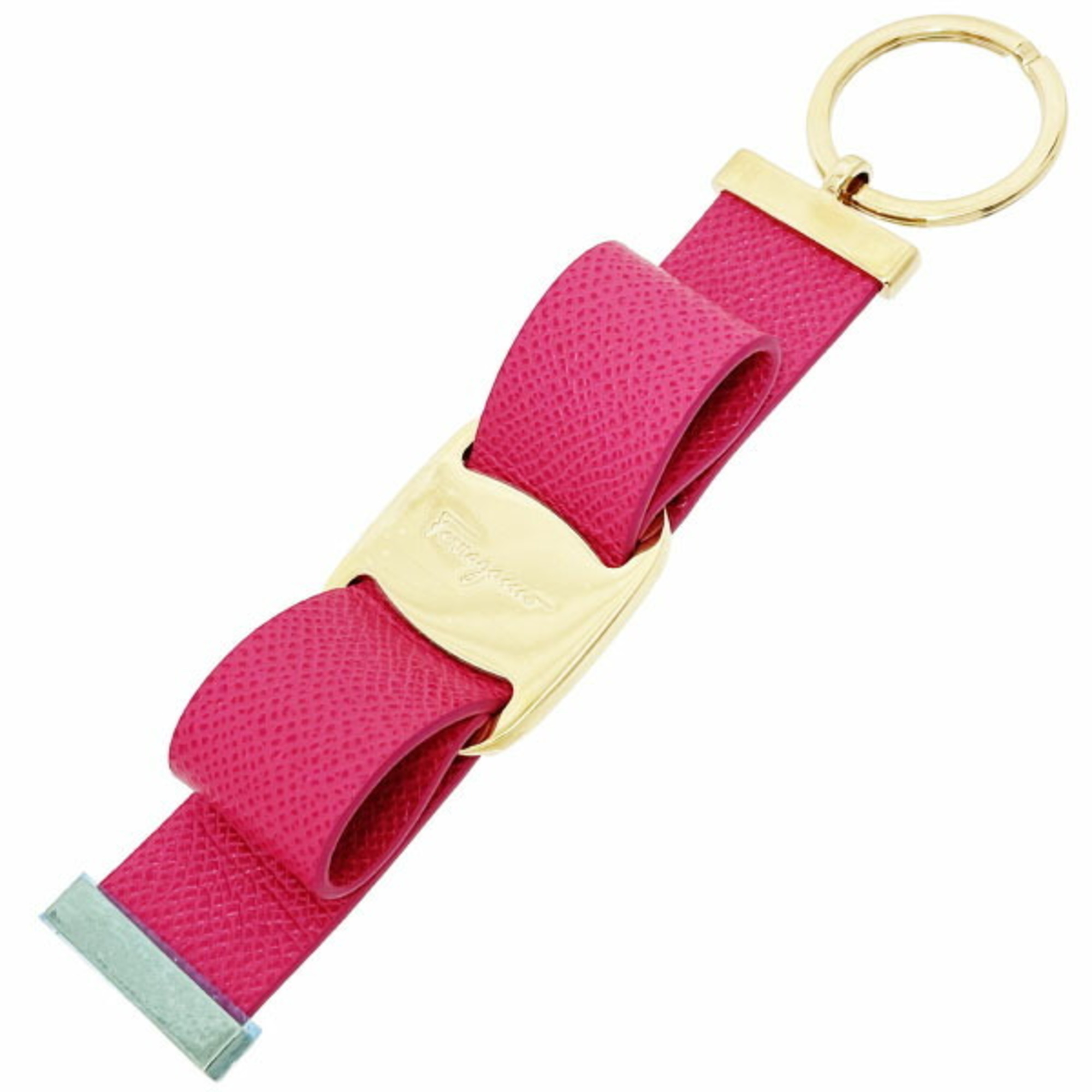 Salvatore Ferragamo Key Holder Vara Fob Calf Deep Pink 22 D579 Leather Ribbon Ring Charm Bag Women's KM-13699