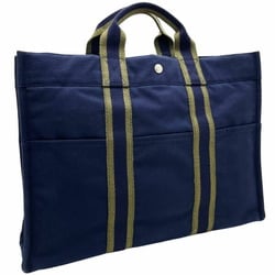 Hermes Tote Bag Foule MM Canvas Navy Khaki Green Bicolor Handbag Men Women Unisex AHN-13595