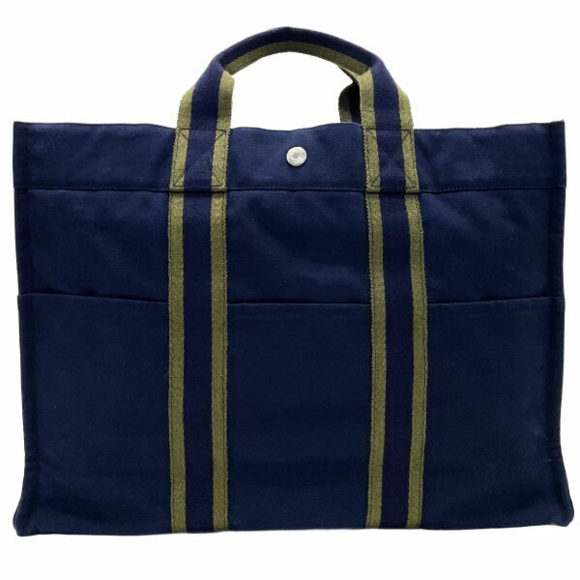 Hermes Tote Bag Foule MM Canvas Navy Khaki Green Bicolor Handbag Men Women Unisex AHN-13595