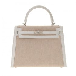 HERMES Kelly 25 Outside stitching Ecru/New White B stamp (around 2023) Women's Toile H/Swift leather handbag