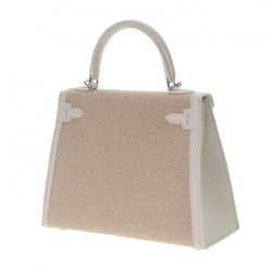 HERMES Kelly 25 Outside stitching Ecru/New White B stamp (around 2023) Women's Toile H/Swift leather handbag