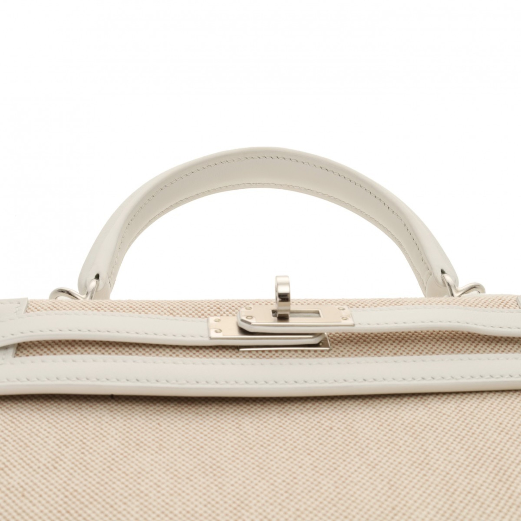 HERMES Kelly 25 Outside stitching Ecru/New White B stamp (around 2023) Women's Toile H/Swift leather handbag