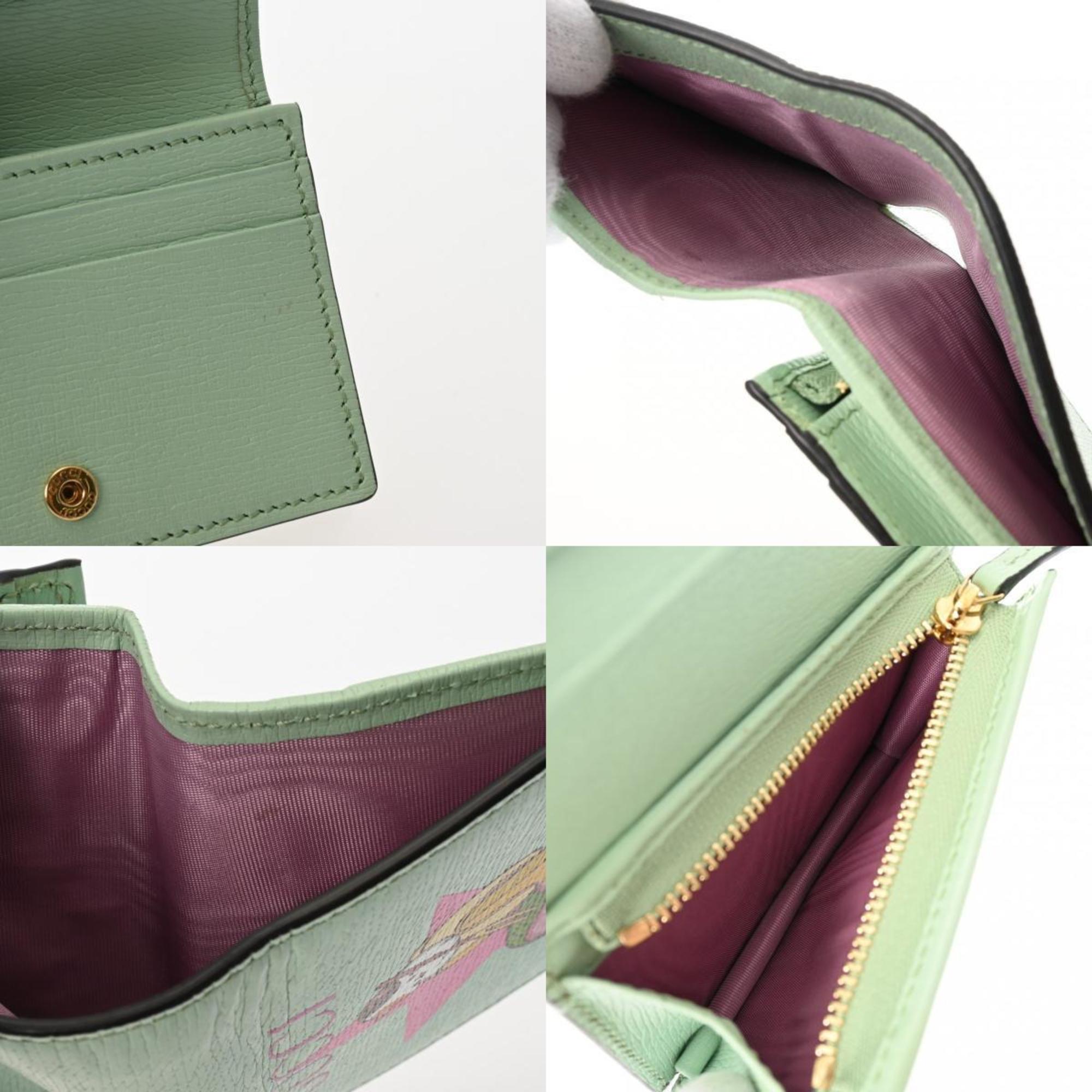 GUCCI Gucci Compact Wallet Bananya Mint Green 701009 Women's Leather Bi-fold