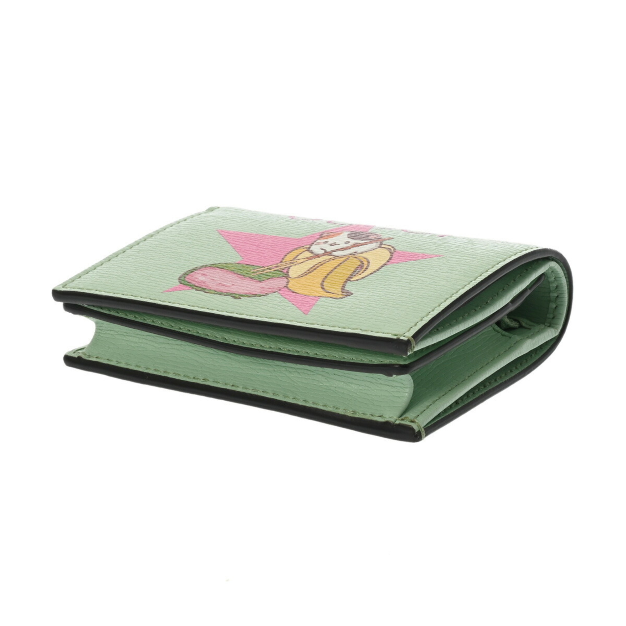 GUCCI Gucci Compact Wallet Bananya Mint Green 701009 Women's Leather Bi-fold