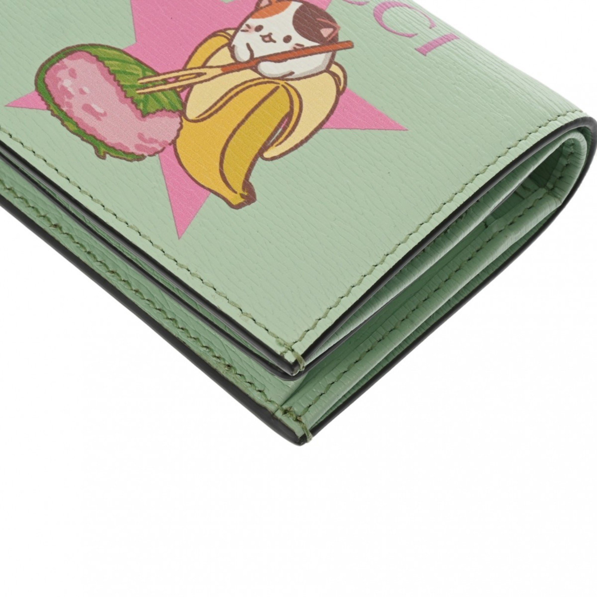 GUCCI Gucci Compact Wallet Bananya Mint Green 701009 Women's Leather Bi-fold