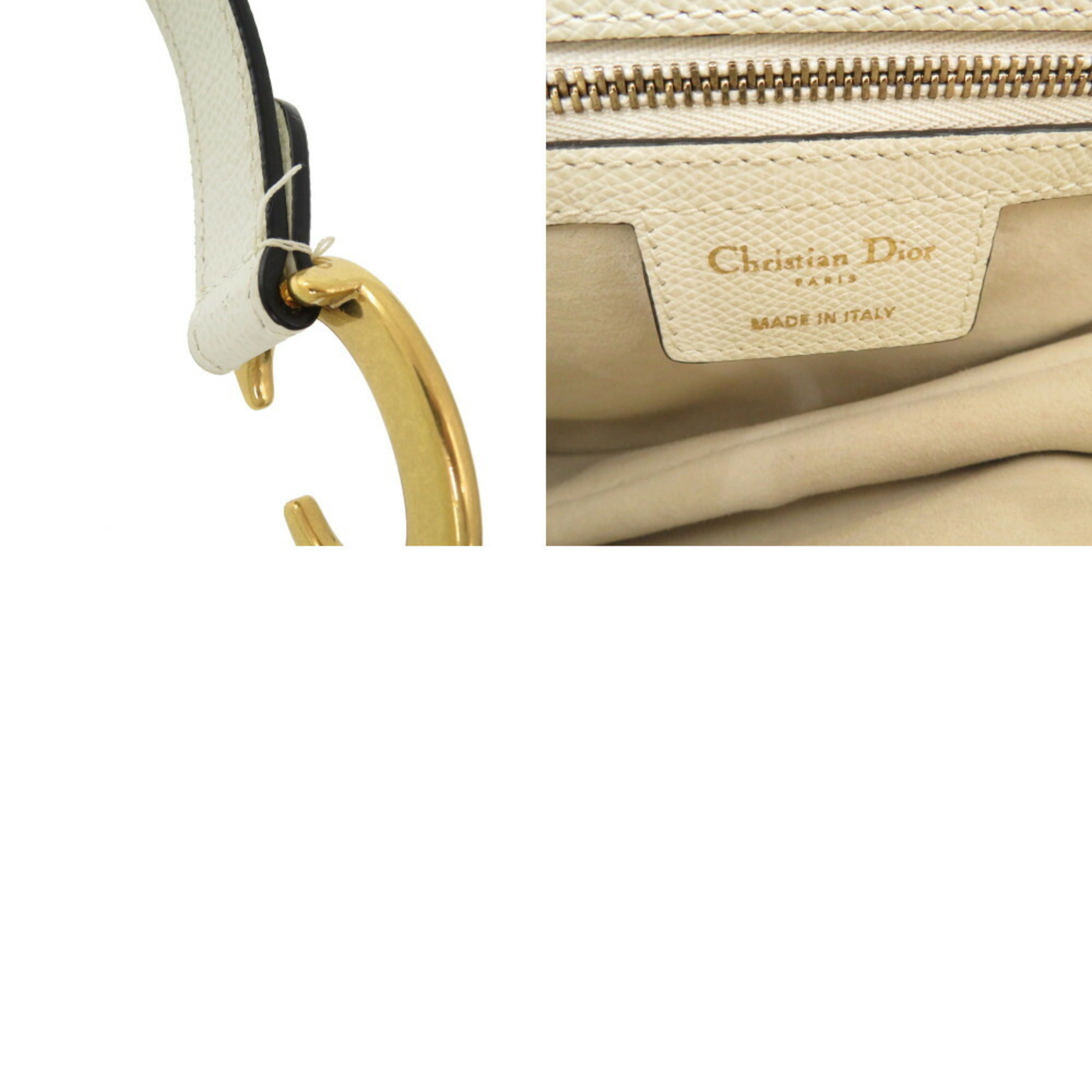 Christian Dior Saddle Bag Leather White Handbag 0254