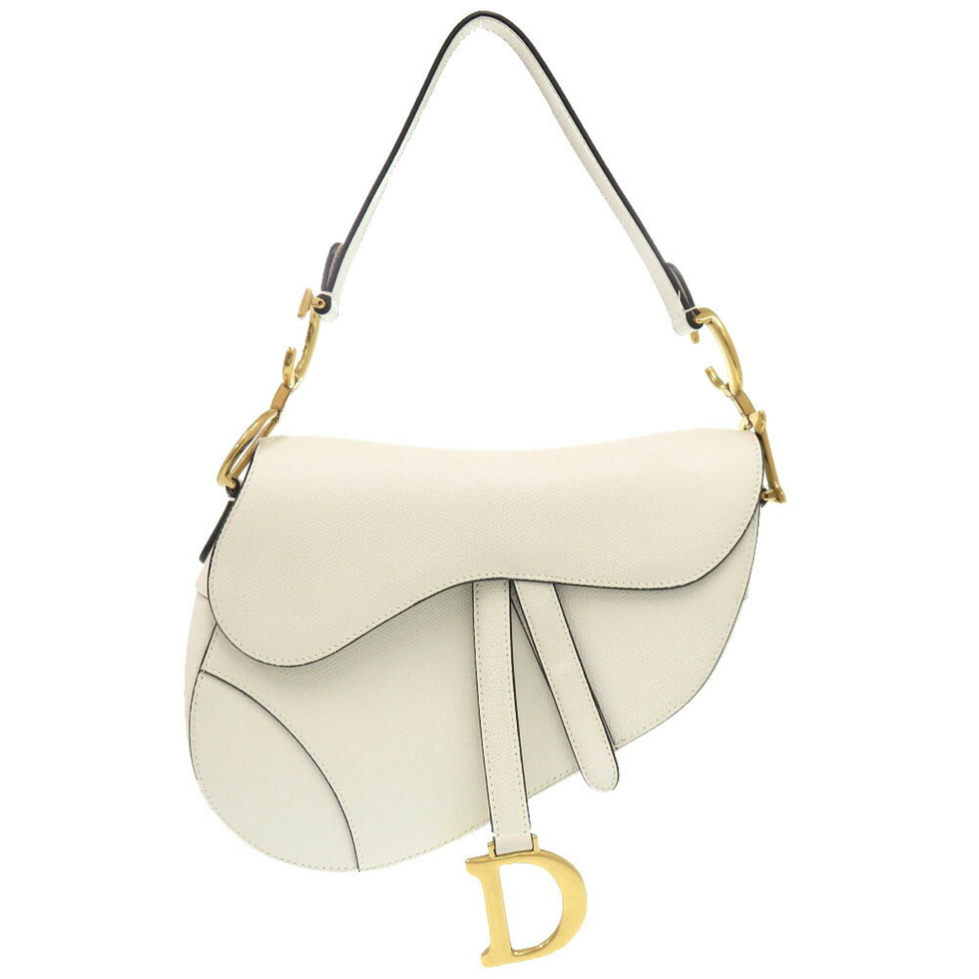 Christian Dior Saddle Bag Leather White Handbag 0254