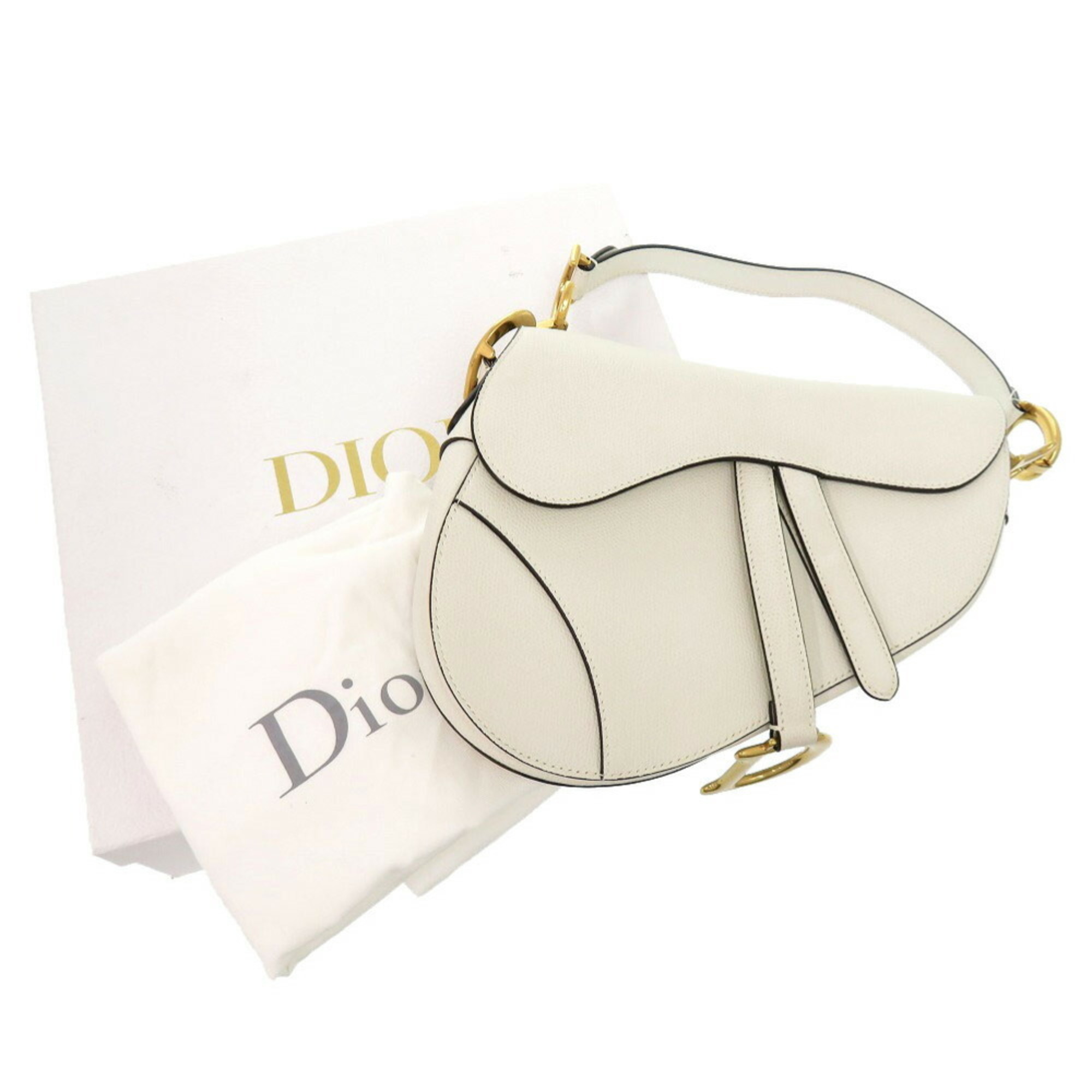 Christian Dior Saddle Bag Leather White Handbag 0254