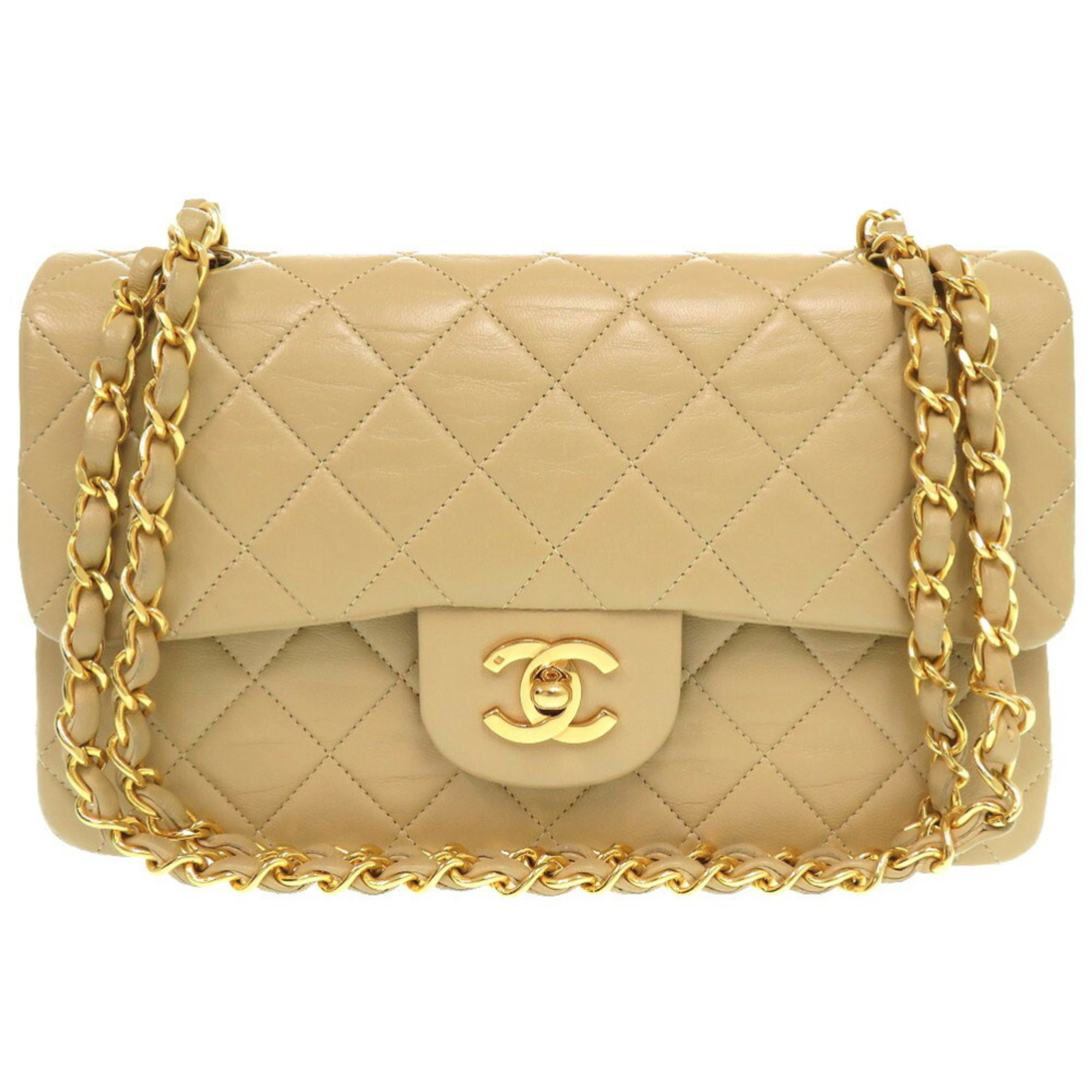 Chanel Matelasse 23 Lambskin Beige Double Flap A01113 Shoulder Bag Coco Mark 1605 CHANEL