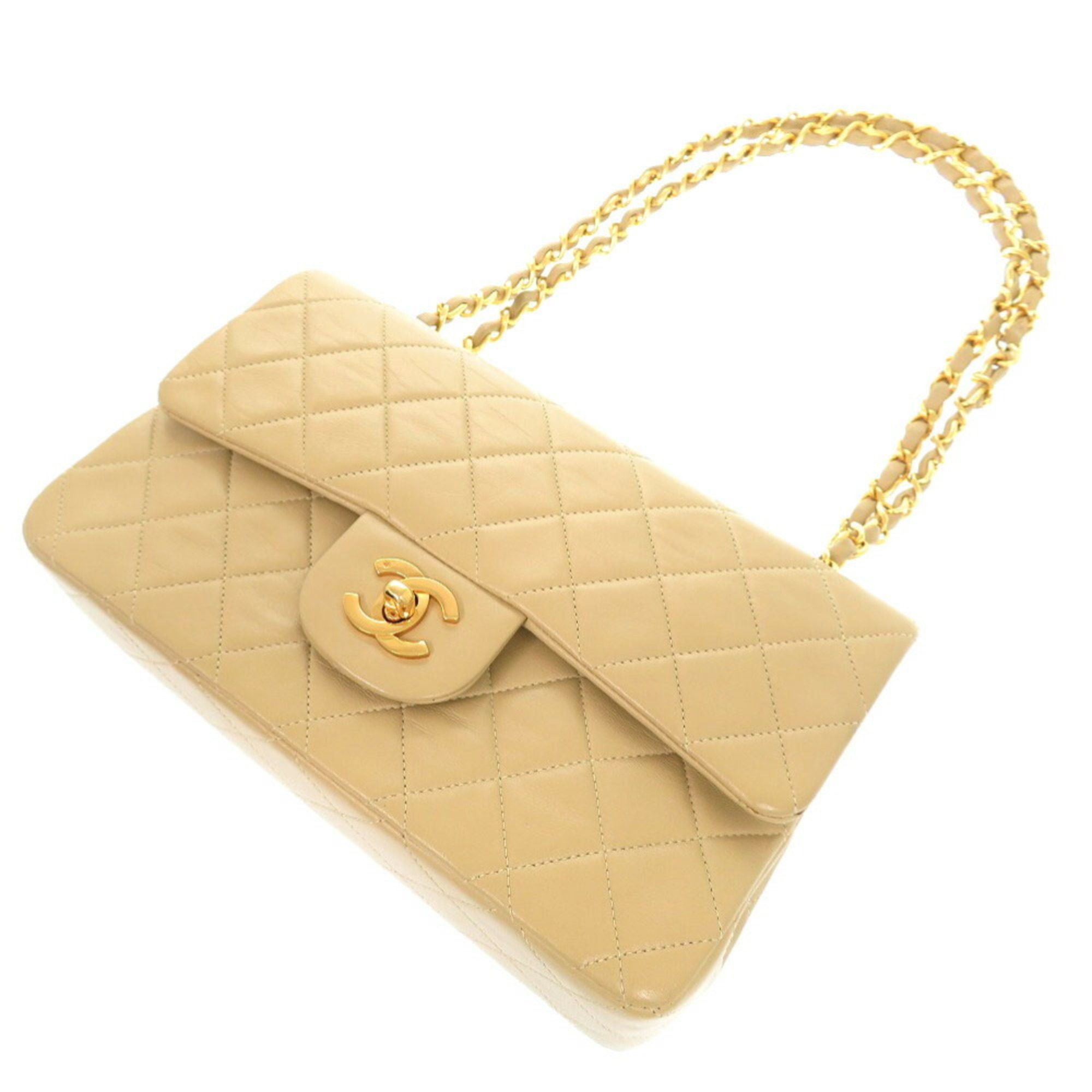 Chanel Matelasse 23 Lambskin Beige Double Flap A01113 Shoulder Bag Coco Mark 1605 CHANEL