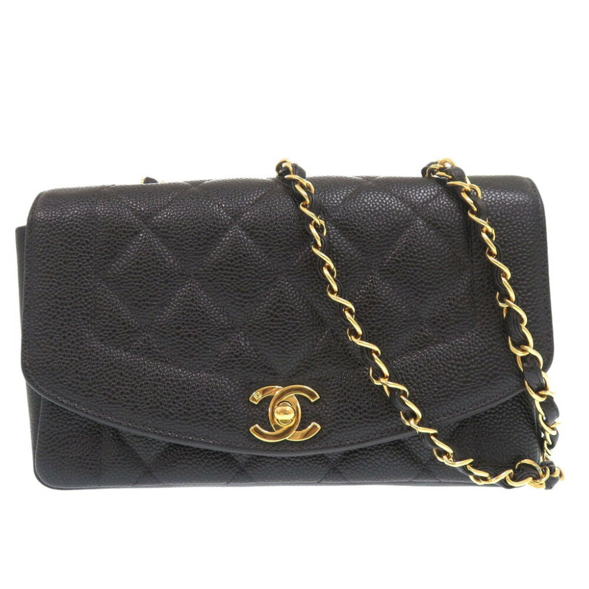 Chanel Diana 22 Caviar Skin Shoulder Bag Black Matelasse 0385CHANEL