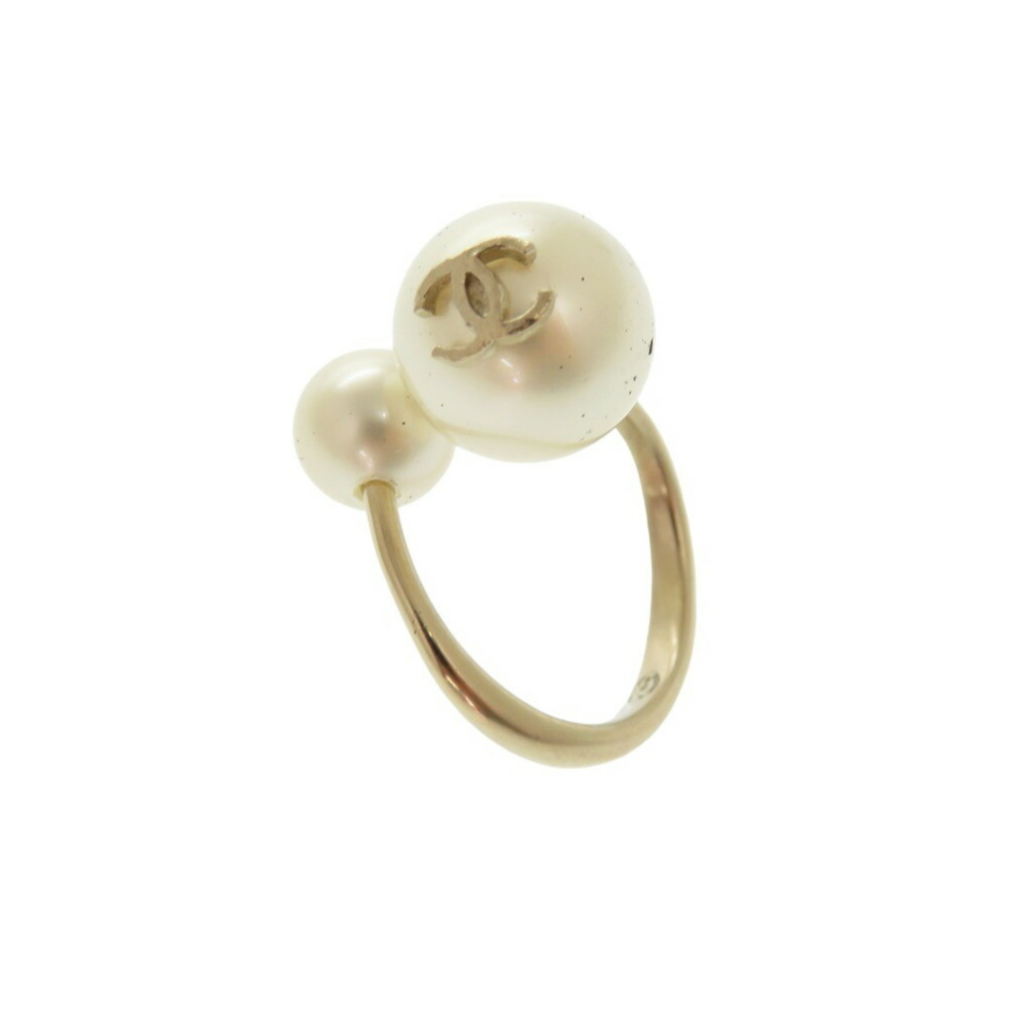 Chanel Coco Mark Fake Pearl Metal B16V Size 5 Gold Ring 0766CHANEL