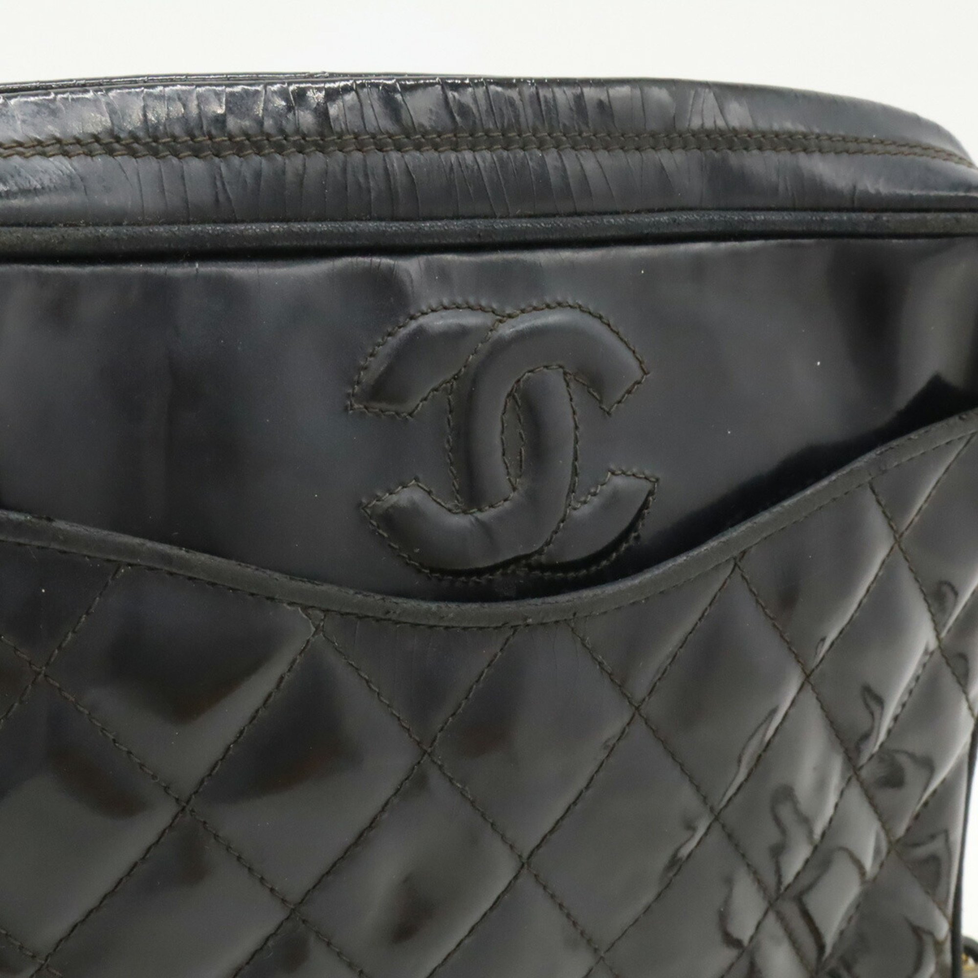 CHANEL Chanel Matelasse Coco Mark Chain Shoulder Bag Patent Leather Enamel Black