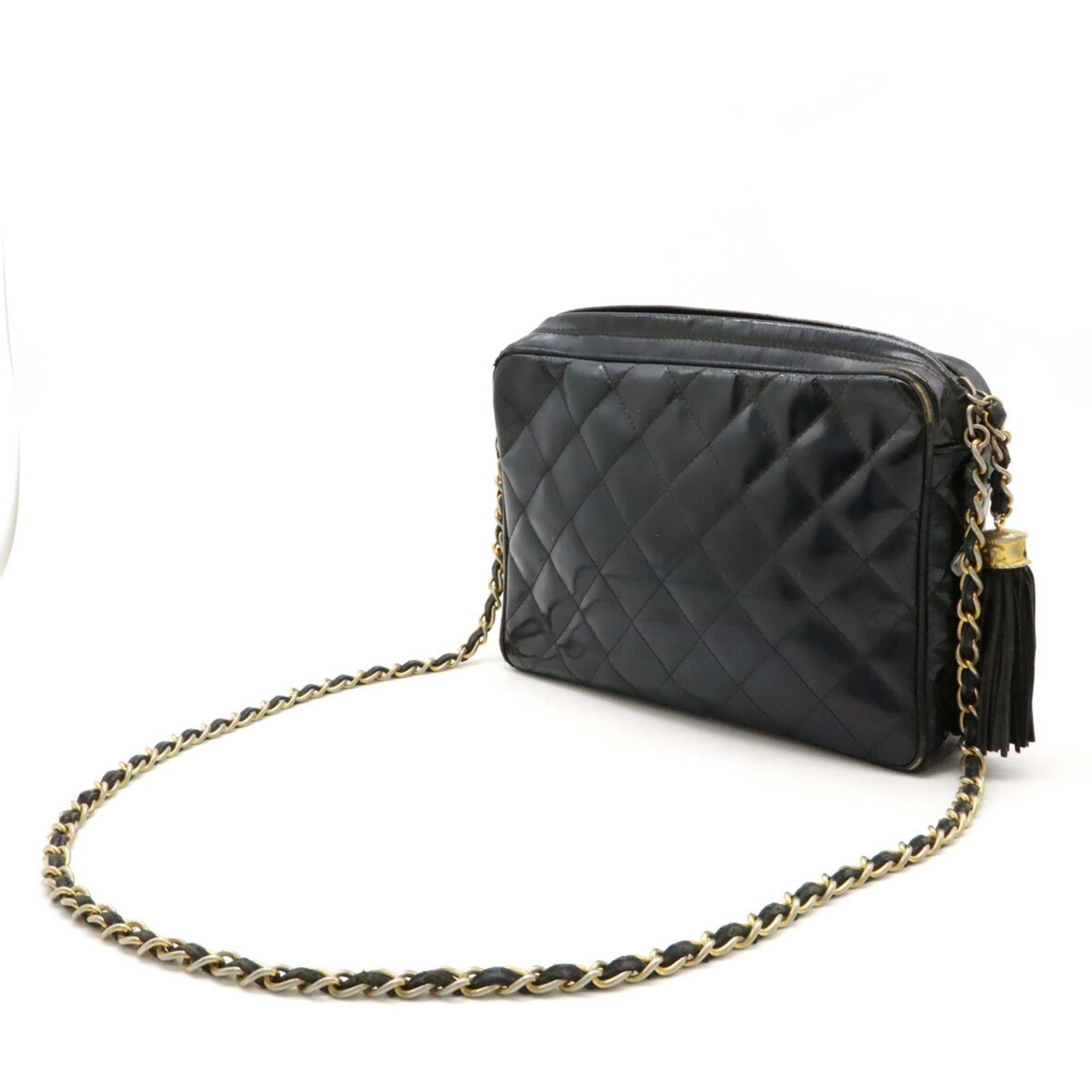 CHANEL Chanel Matelasse Coco Mark Chain Shoulder Bag Patent Leather Enamel Black