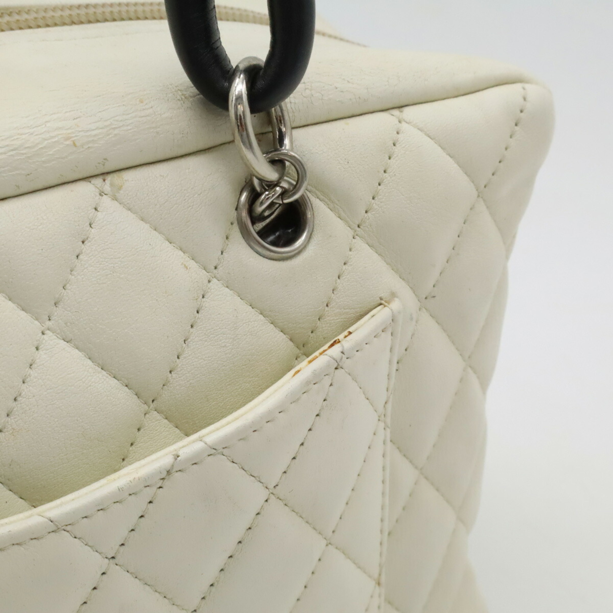 CHANEL Cambon Line Bag Bowling Shoulder Leather White Black A25171