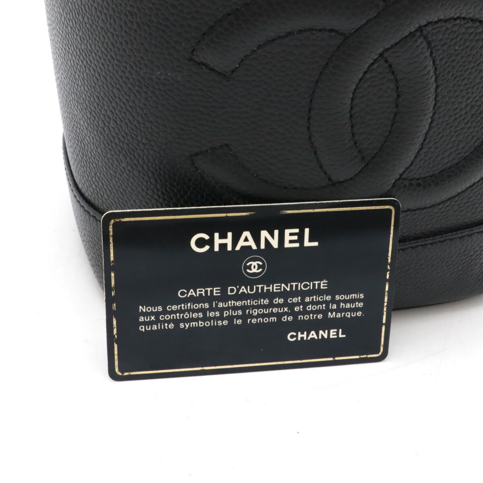 CHANEL Coco Mark Vanity Bag Handbag Pouch Caviar Skin Leather Black A01998