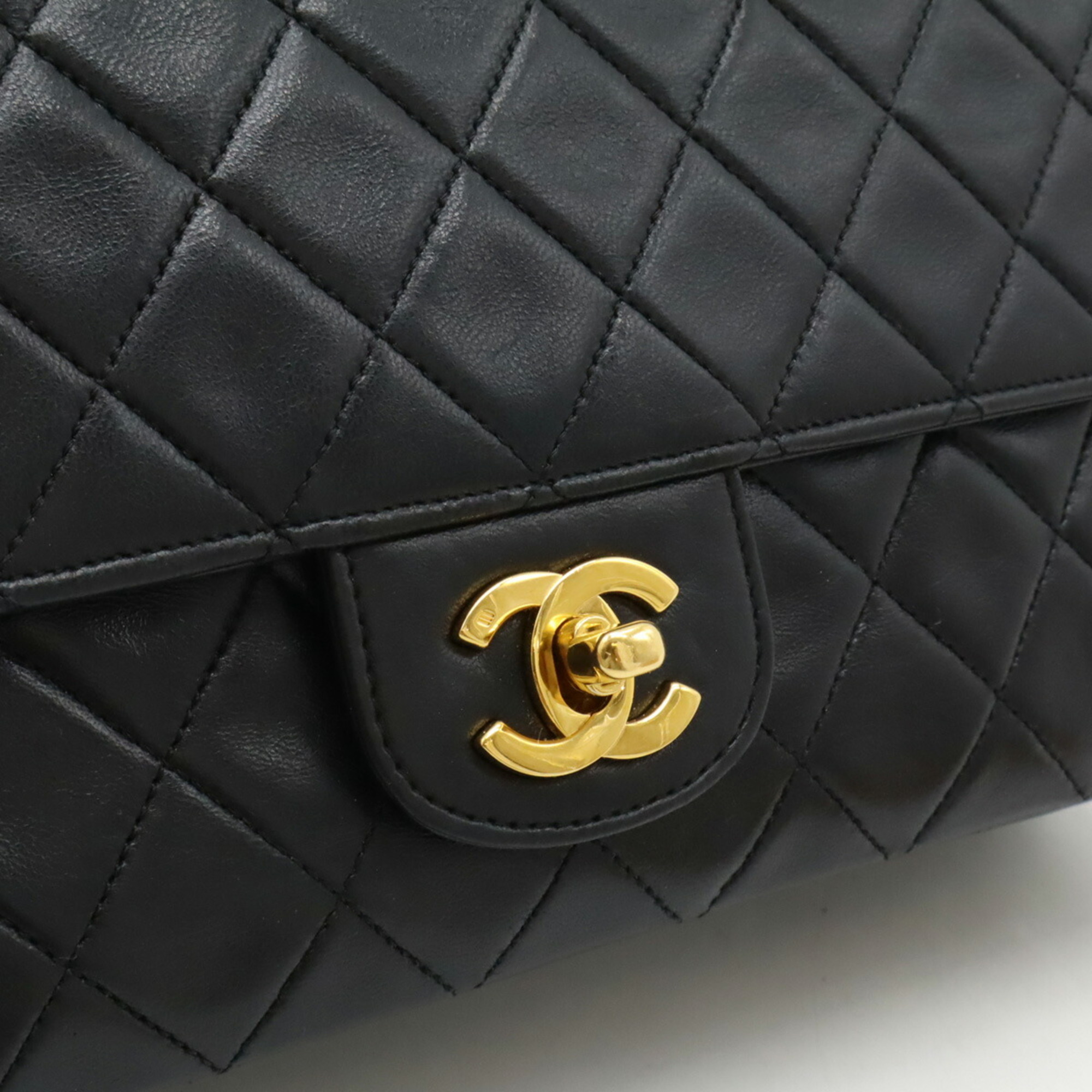 CHANEL Chanel Matelasse 25 Shoulder Bag Chain Double Flap Leather Black