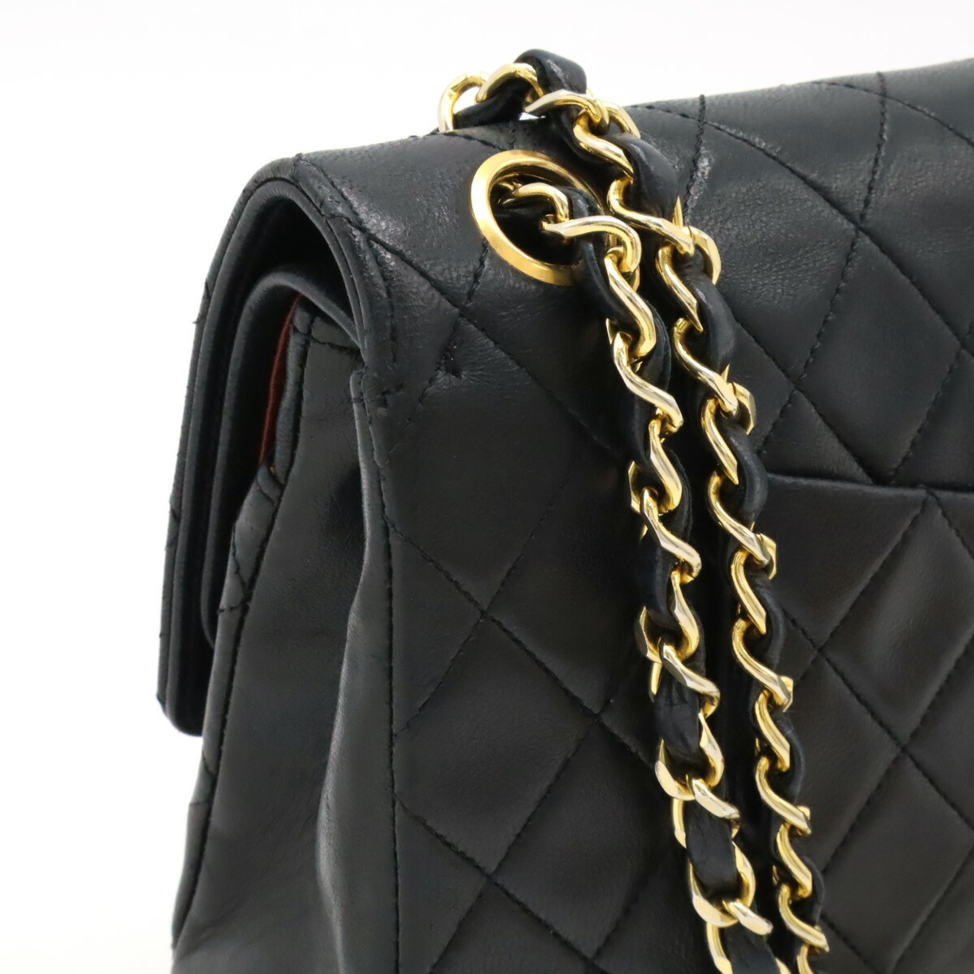 CHANEL Chanel Matelasse 25 Shoulder Bag Chain Double Flap Leather Black