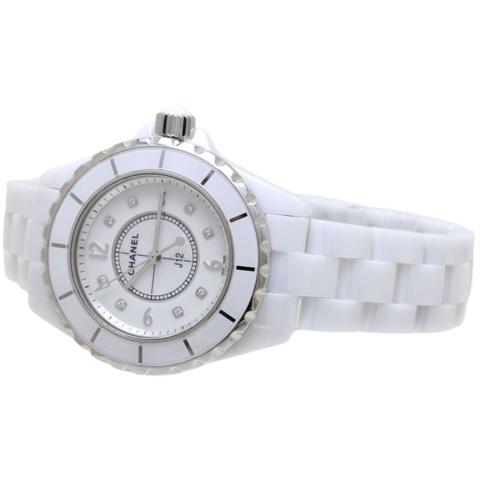 CHANEL J12 8P Diamond White Shell H2422 Ceramic x Stainless Steel Ladies 39634 Watch