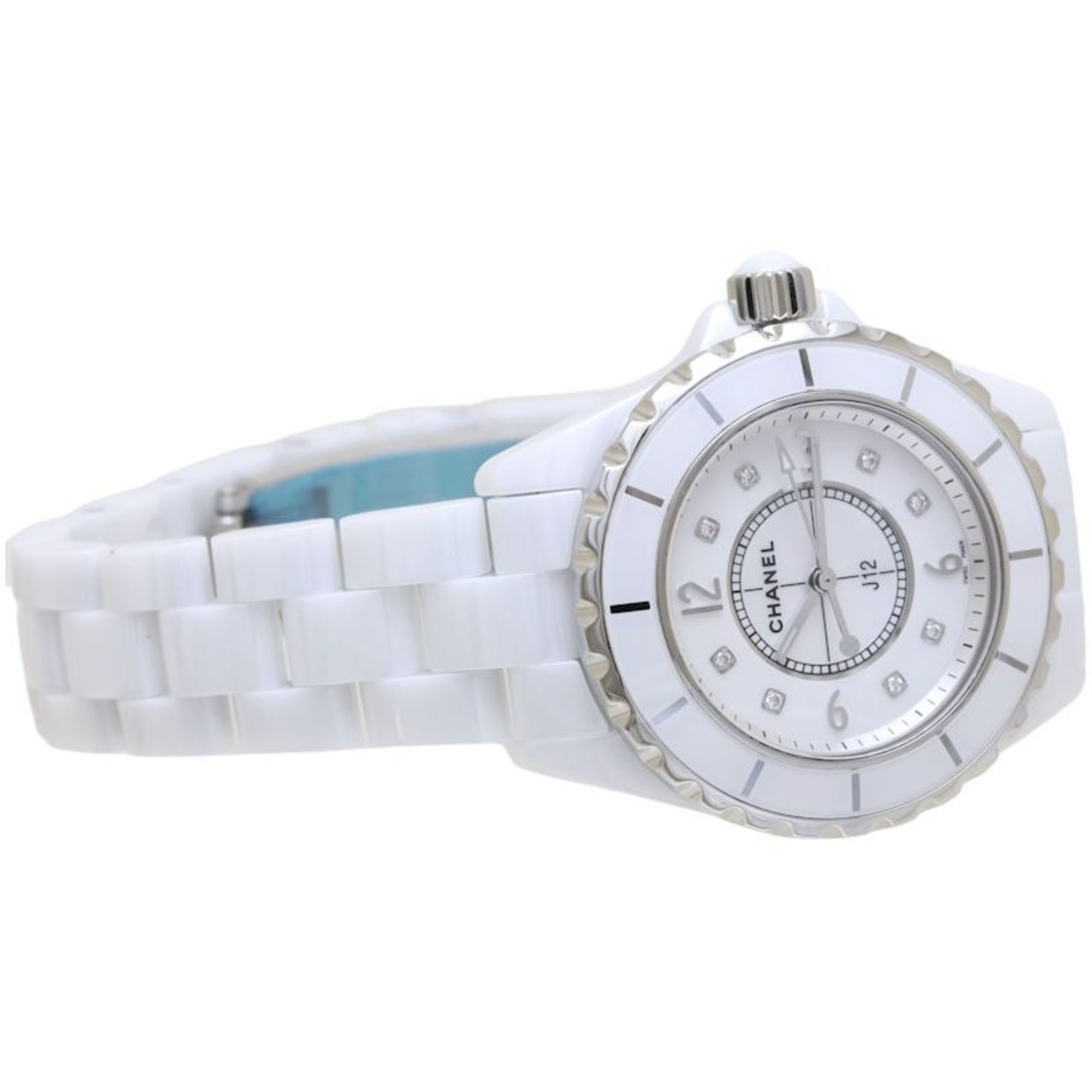 CHANEL J12 8P Diamond White Shell H2422 Ceramic x Stainless Steel Ladies 39634 Watch