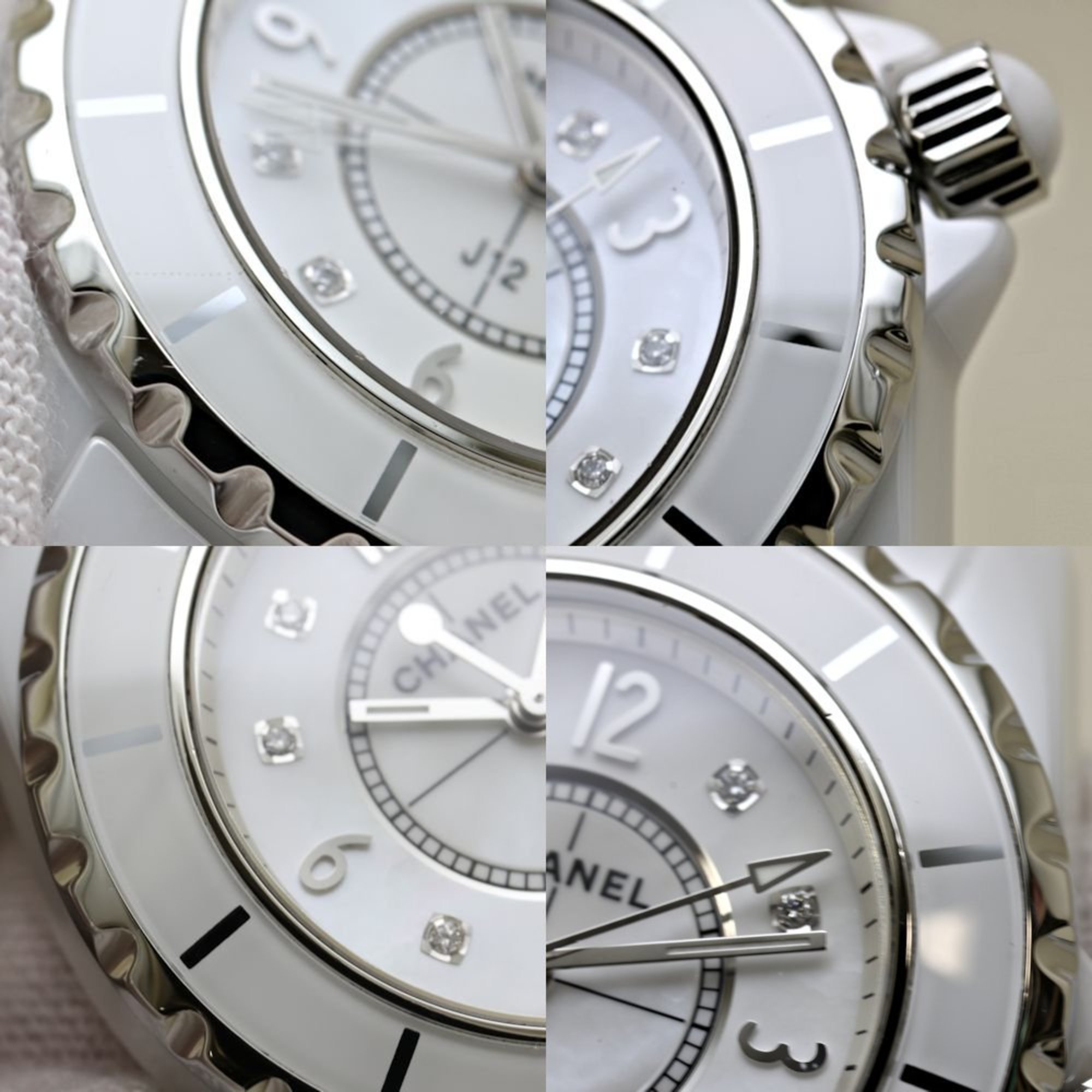 CHANEL J12 8P Diamond White Shell H2422 Ceramic x Stainless Steel Ladies 39634 Watch