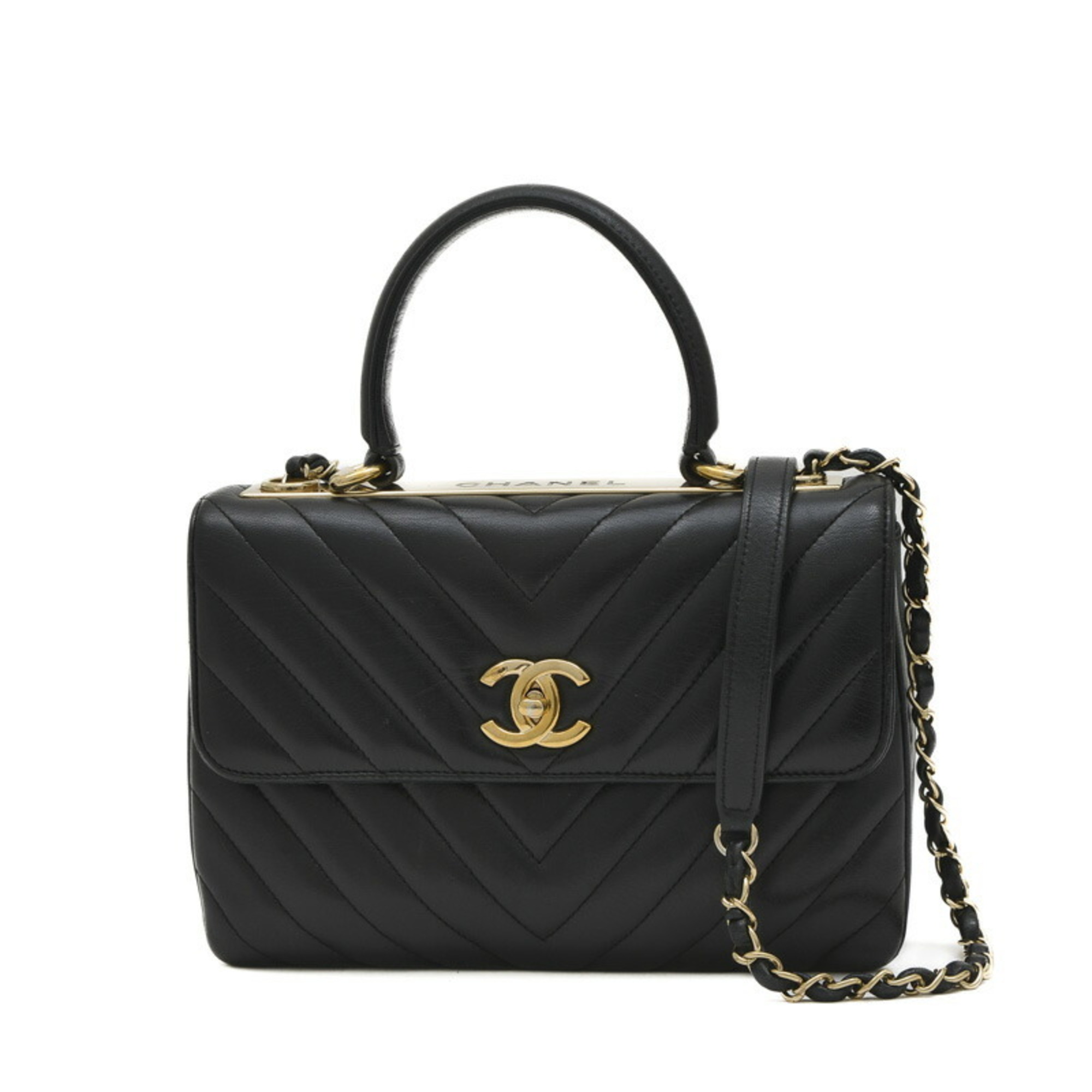 Chanel Chevron Shoulder Bag Lambskin Black A92236