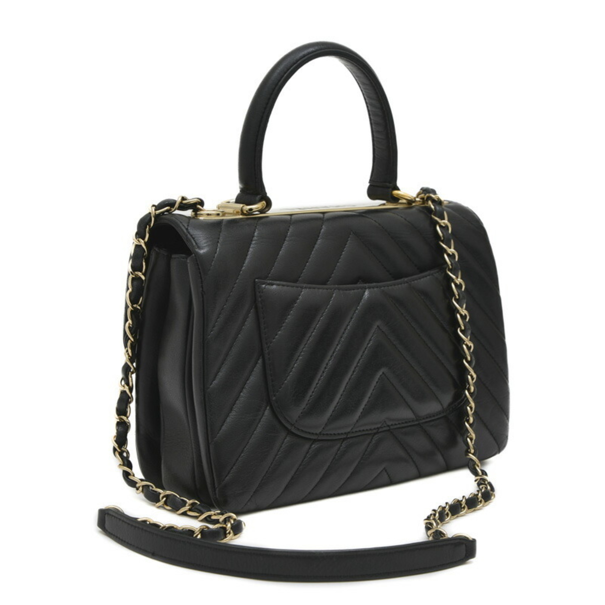 Chanel Chevron Shoulder Bag Lambskin Black A92236