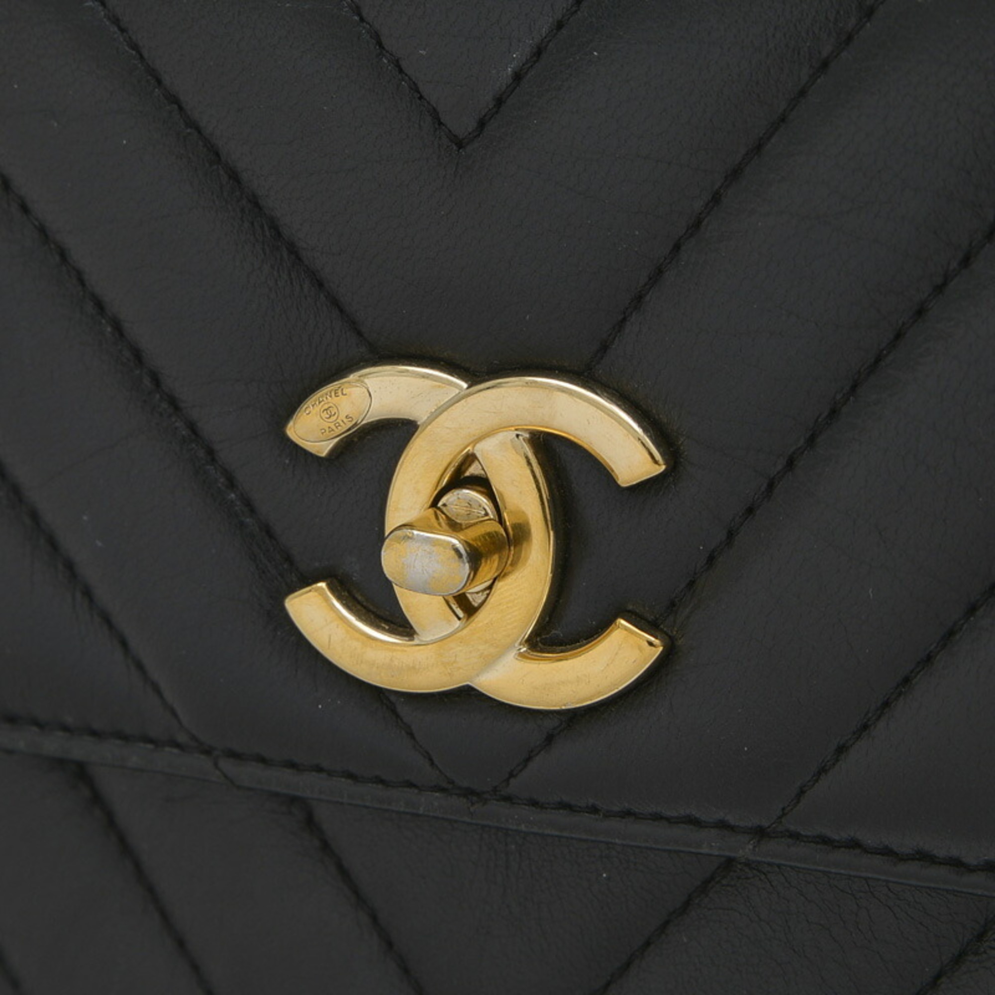 Chanel Chevron Shoulder Bag Lambskin Black A92236