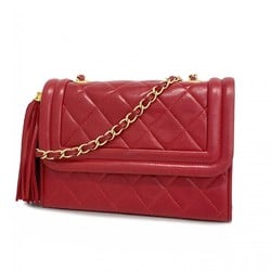 Chanel Shoulder Bag Matelasse Lambskin Red Women's