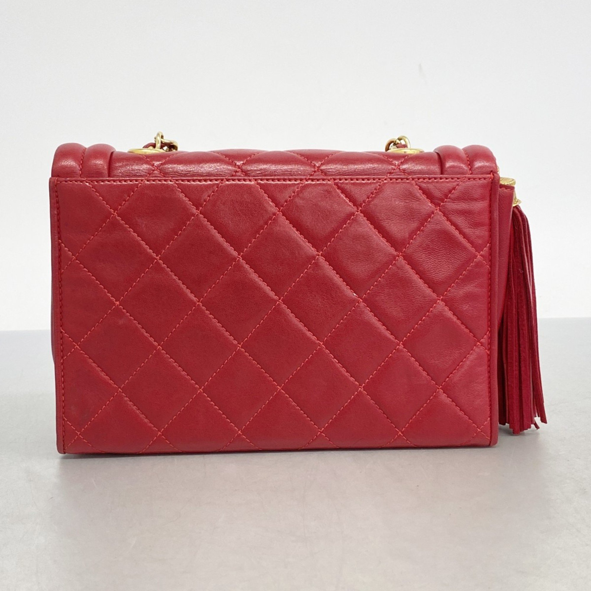 Chanel Shoulder Bag Matelasse Lambskin Red Women's