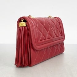 Chanel Shoulder Bag Matelasse Lambskin Red Women's