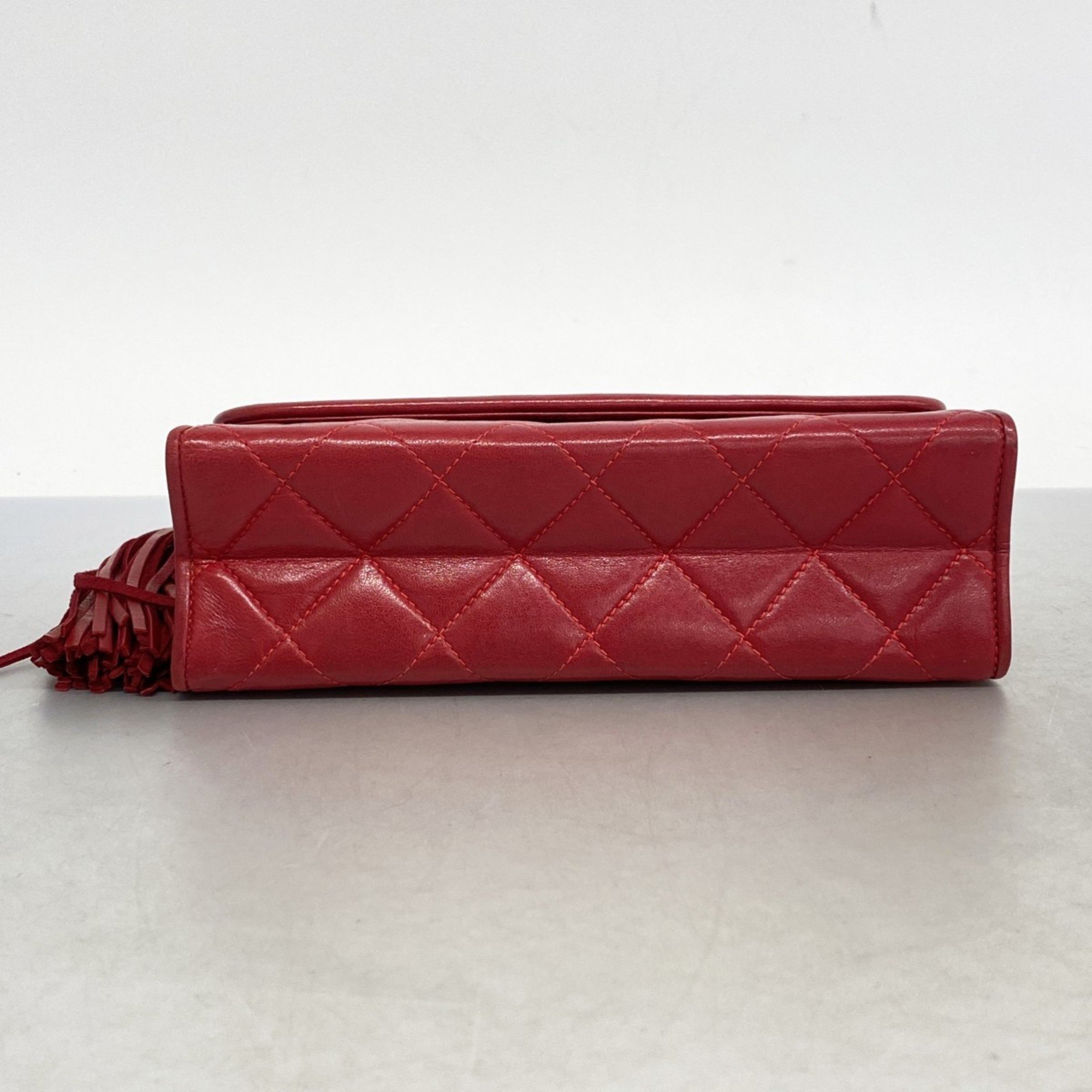 Chanel Shoulder Bag Matelasse Lambskin Red Women's