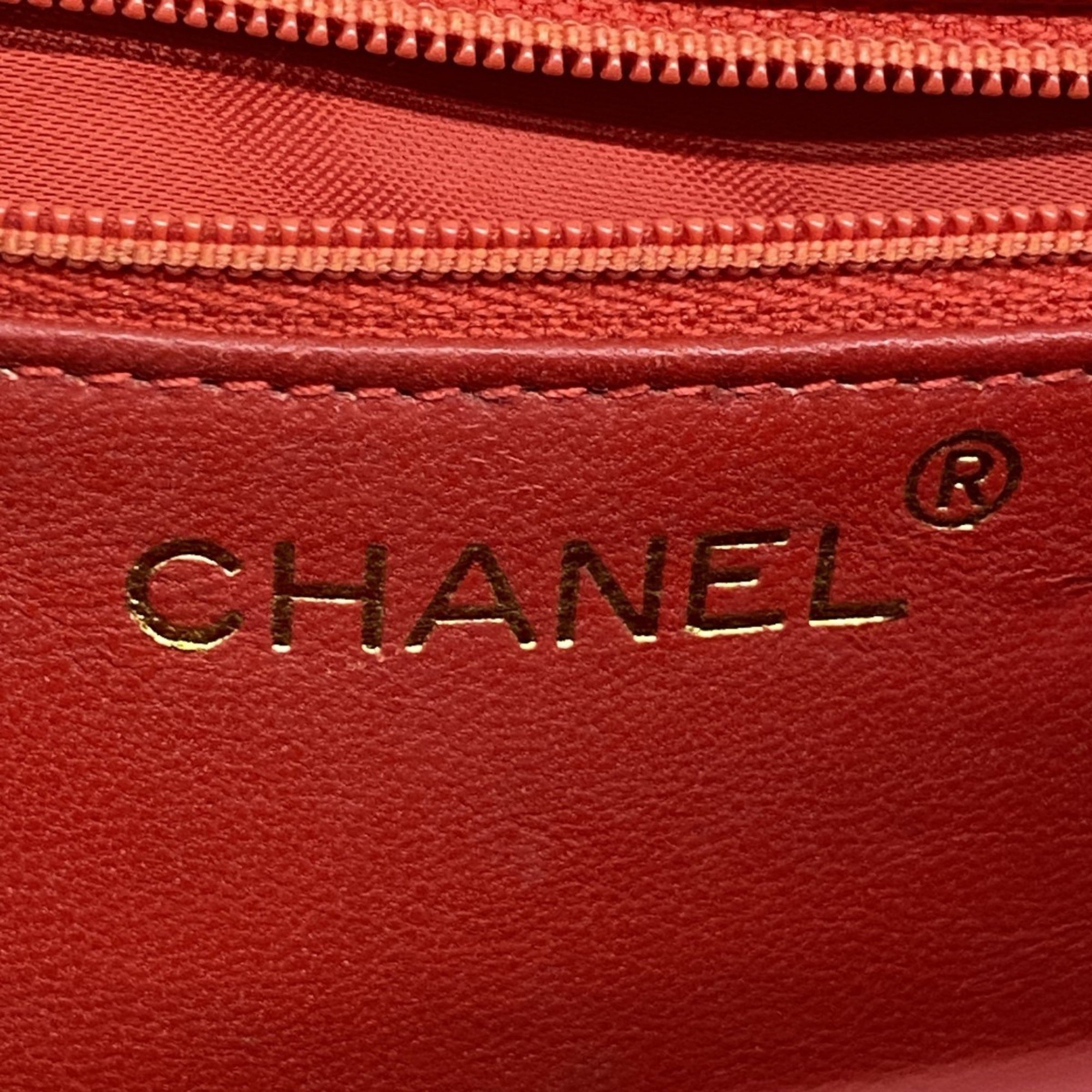 Chanel Shoulder Bag Matelasse Lambskin Red Women's