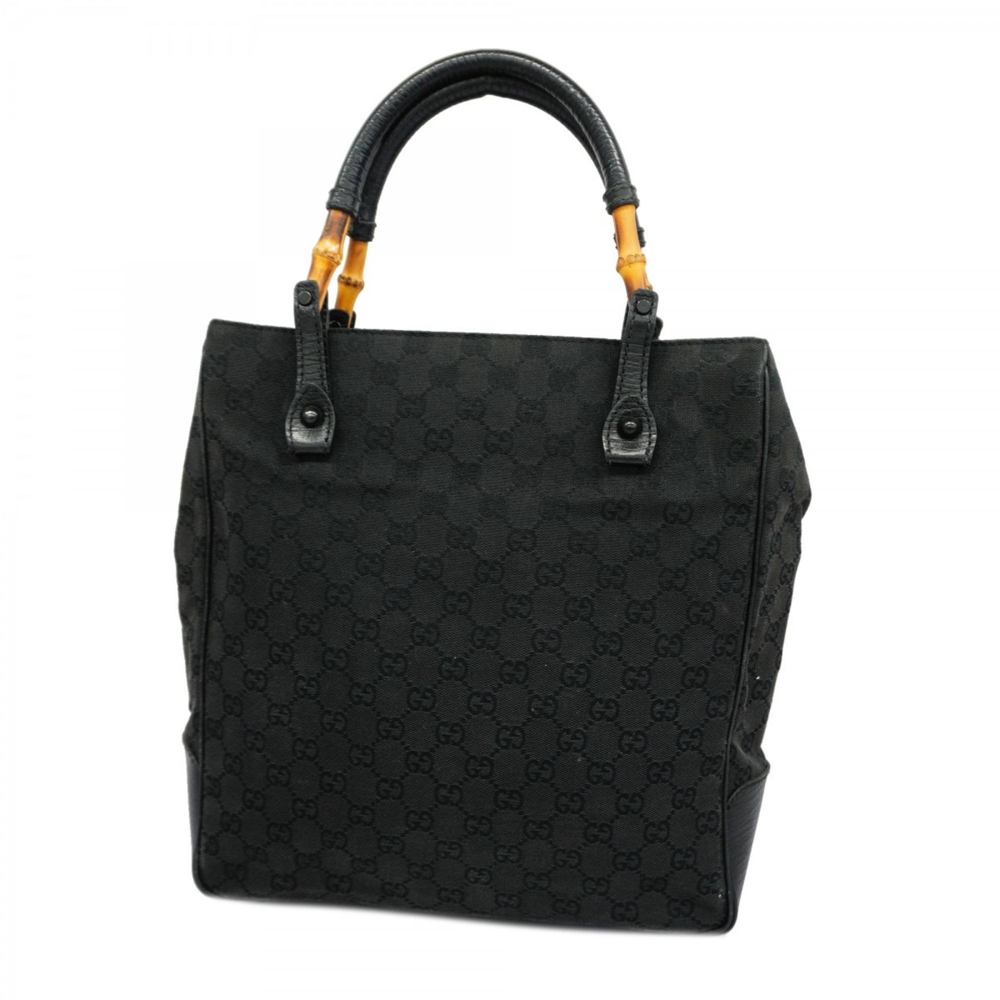 Gucci Tote Bag GG Canvas Bamboo 112530 Black Women's