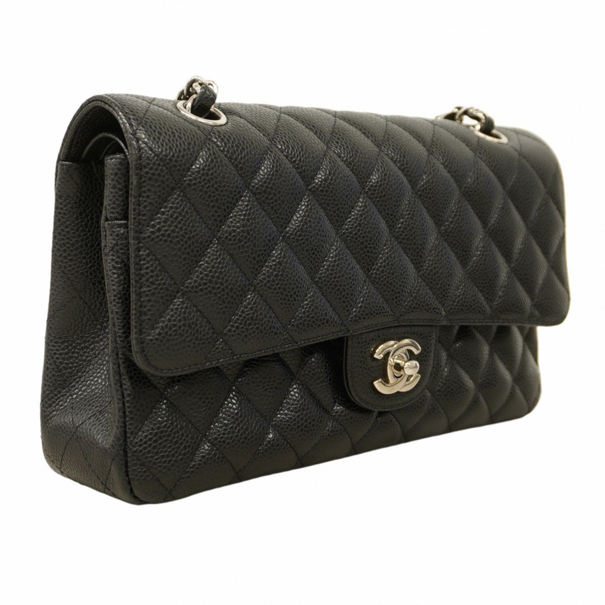 Chanel Shoulder Bag Matelasse Caviar Skin Black Women's