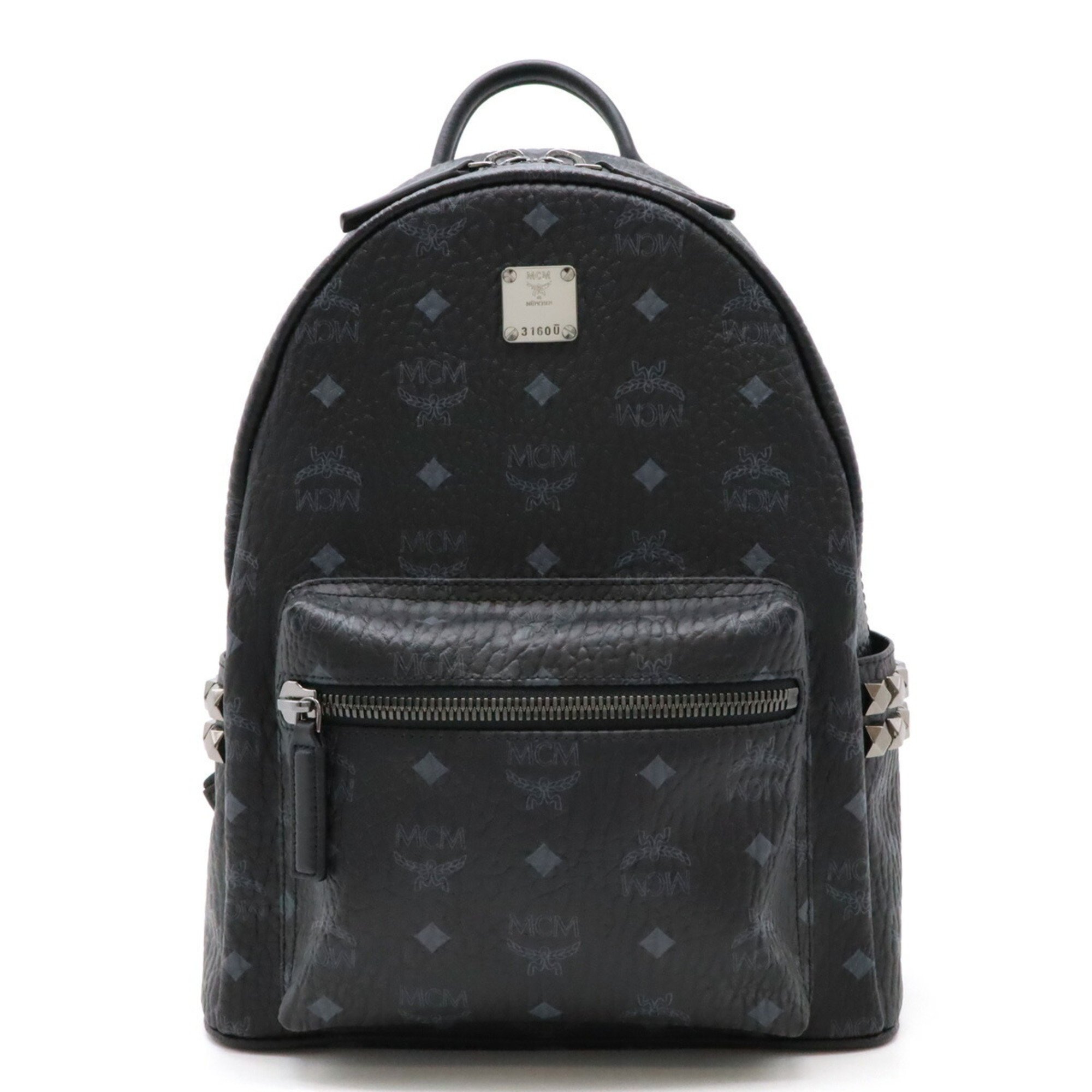 MCM Glam Visetos Backpack Leather Studs Black Grey MMK8SVE37