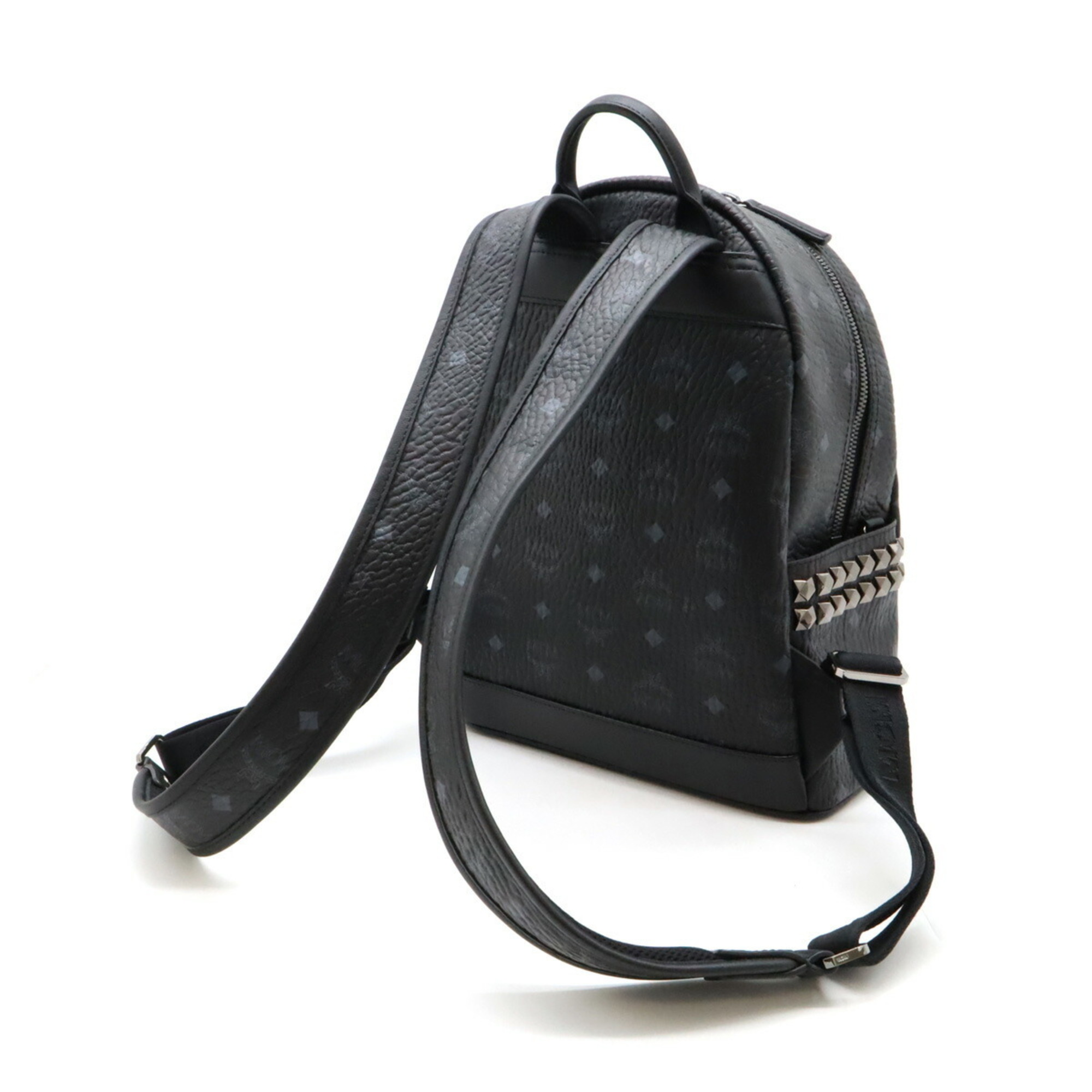 MCM Glam Visetos Backpack Leather Studs Black Grey MMK8SVE37