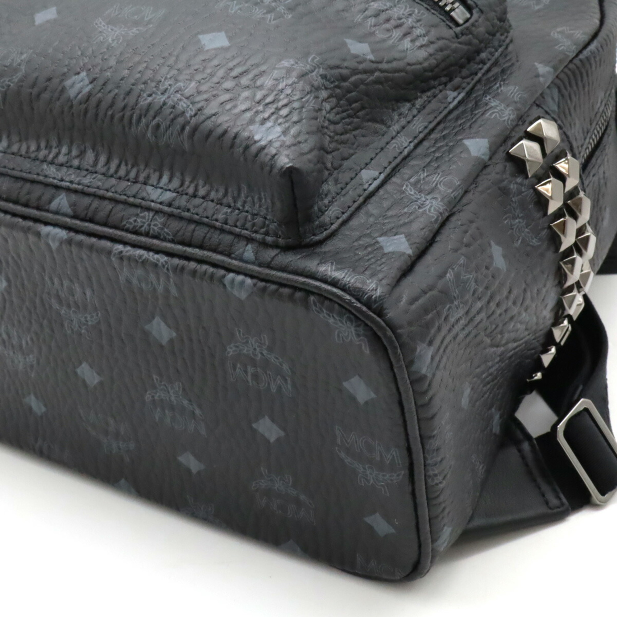 MCM Glam Visetos Backpack Leather Studs Black Grey MMK8SVE37