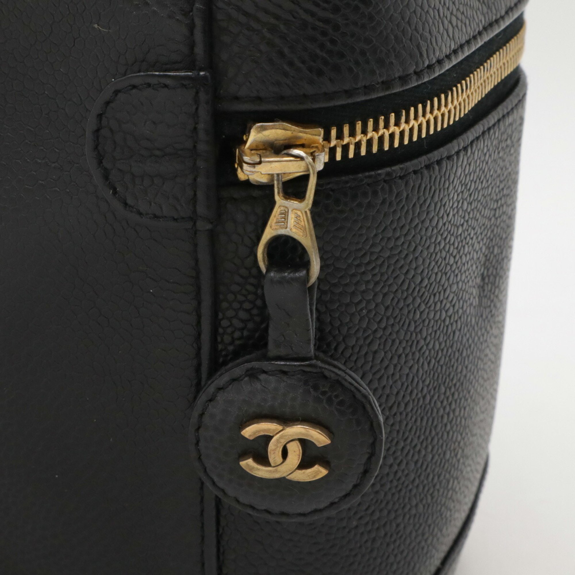 CHANEL Coco Mark Vanity Bag Handbag Pouch Caviar Skin Leather Black A01998