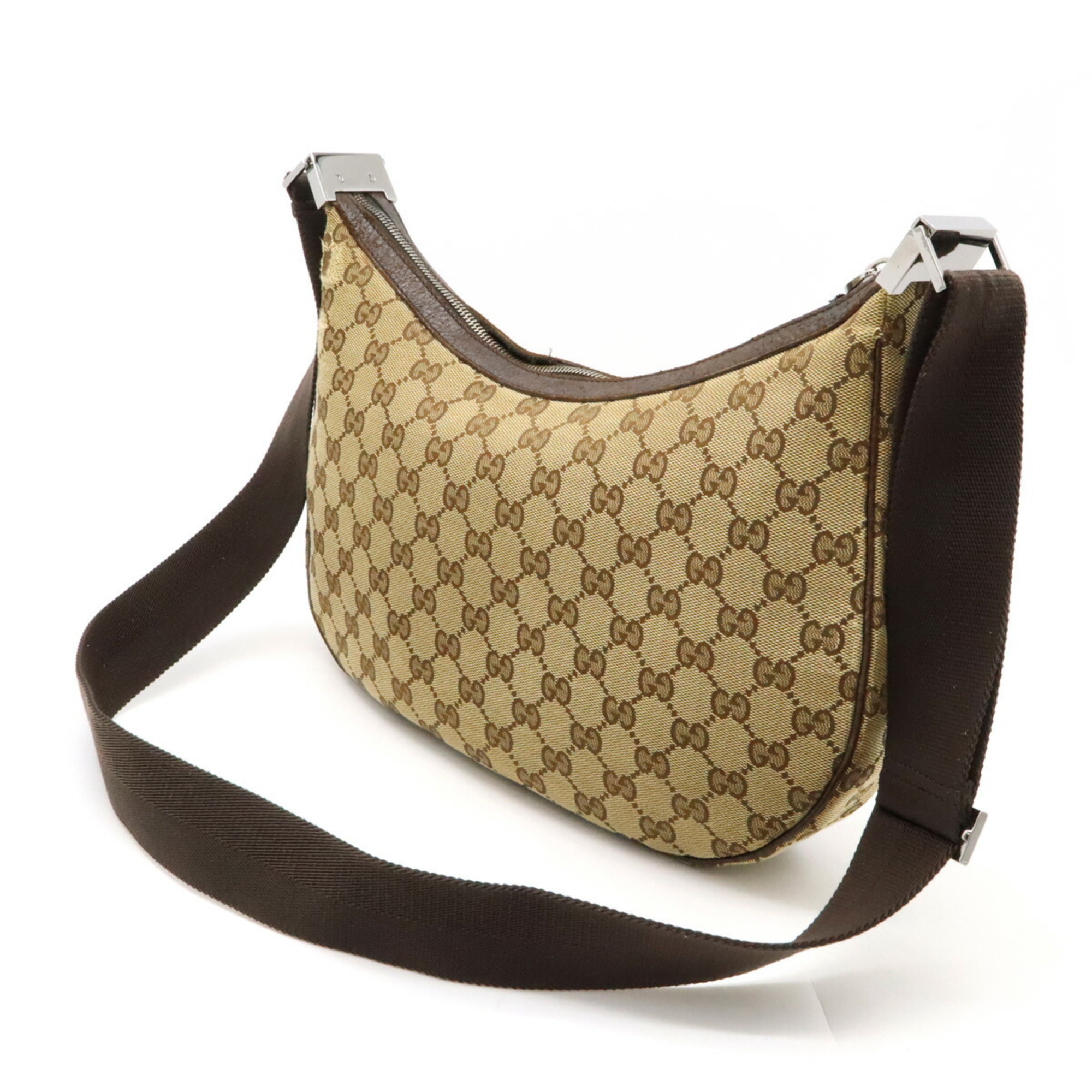 GUCCI GG canvas shoulder bag leather khaki beige brown dark 122790