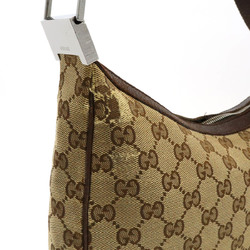 GUCCI GG canvas shoulder bag leather khaki beige brown dark 122790