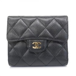 Chanel Tri-fold Wallet Matelasse Caviar Skin Black Women's