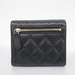 Chanel Tri-fold Wallet Matelasse Caviar Skin Black Women's