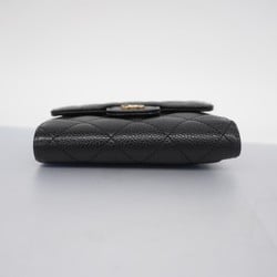 Chanel Tri-fold Wallet Matelasse Caviar Skin Black Women's