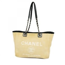 Chanel Tote Bag Deauville Canvas Black Beige Women's