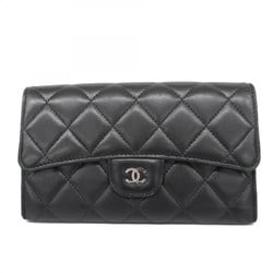 Chanel Tri-fold Long Wallet Matelasse Lambskin Black Women's