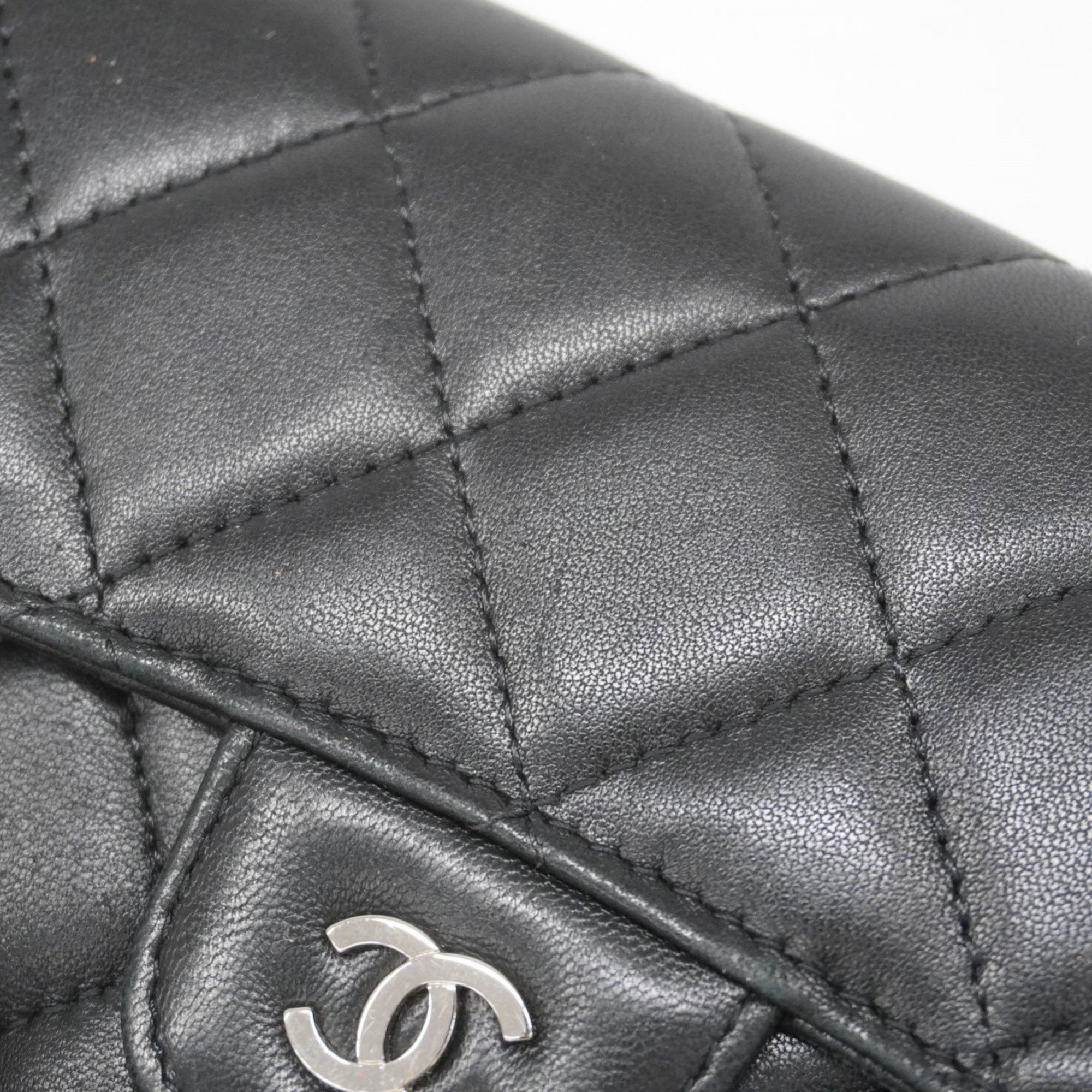 Chanel Tri-fold Long Wallet Matelasse Lambskin Black Women's