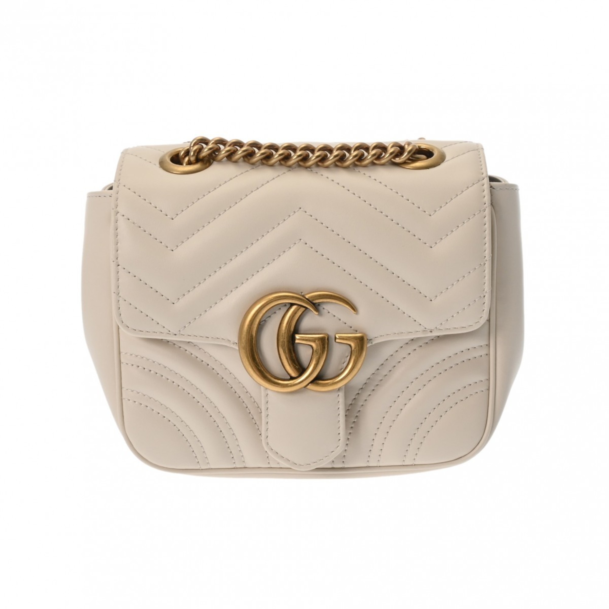 GUCCI GG Marmont Churn Bag White 739682 Women's Leather Shoulder